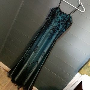 Teal Fade Sheer Lacy Formal Dress